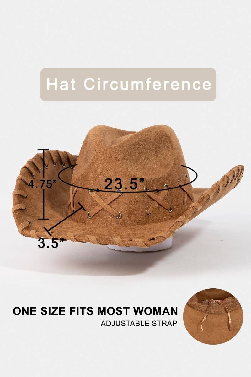 Braided Brim Faux Suede Cowboy Hat: BR