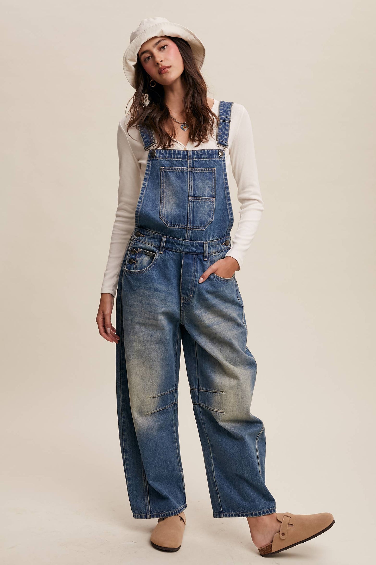 Barrel Jean Denim Overall: Blue Denim
