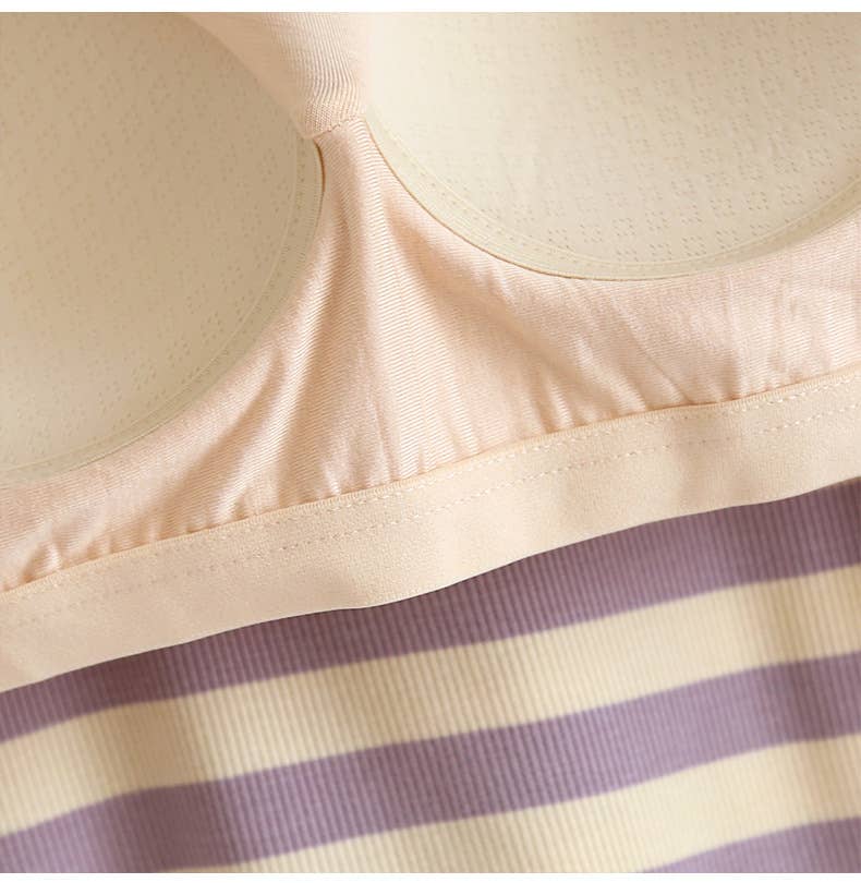 Contrast stripe scoop neck built-in bra tank top: Purple