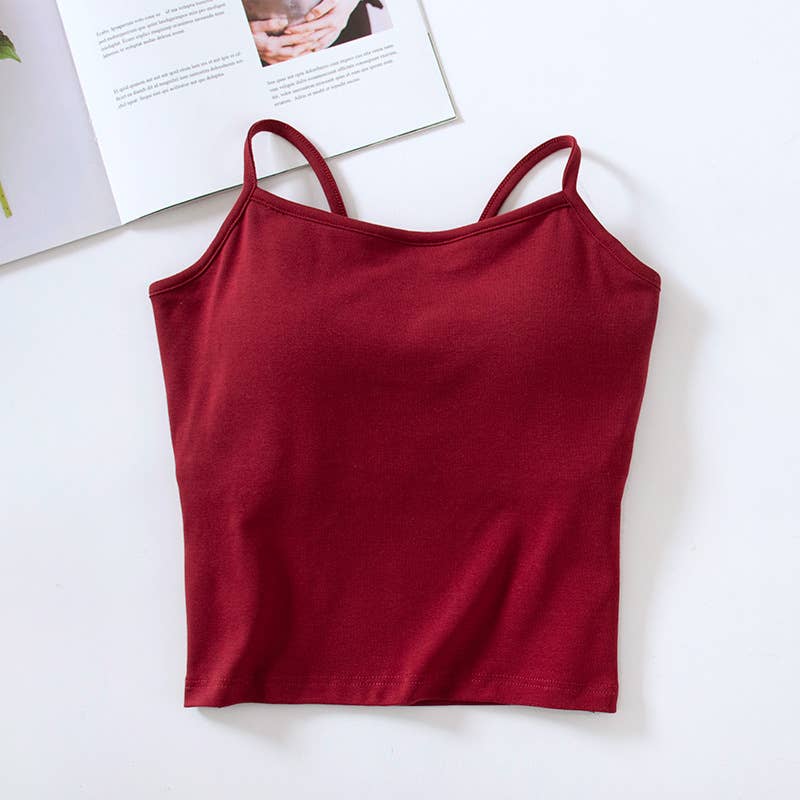 Cotton cutout built-in bra cropped tank top: Burgundy