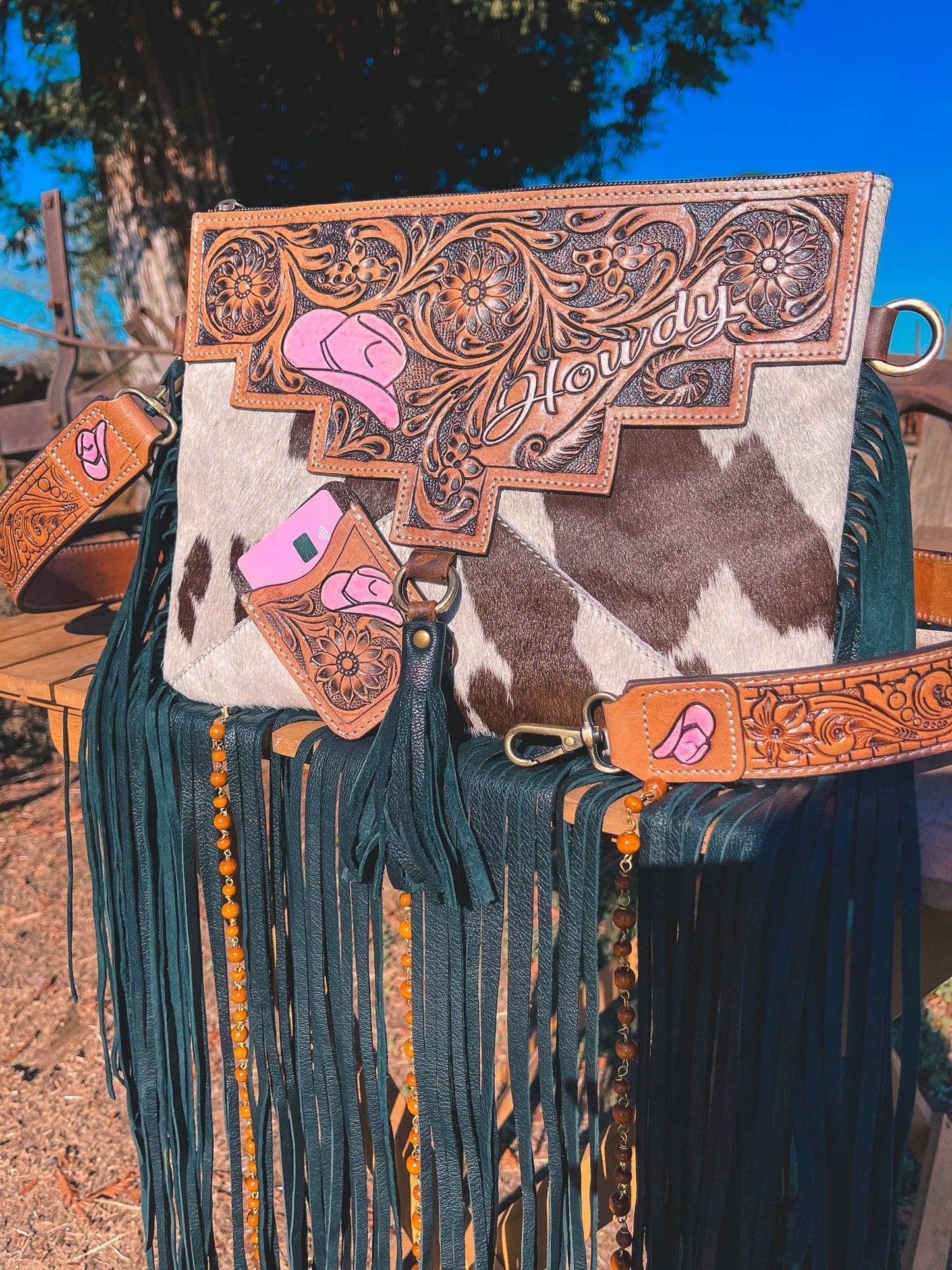 The Howdy Cowhide Leather Tooled Purse a Haute Southern Hyde