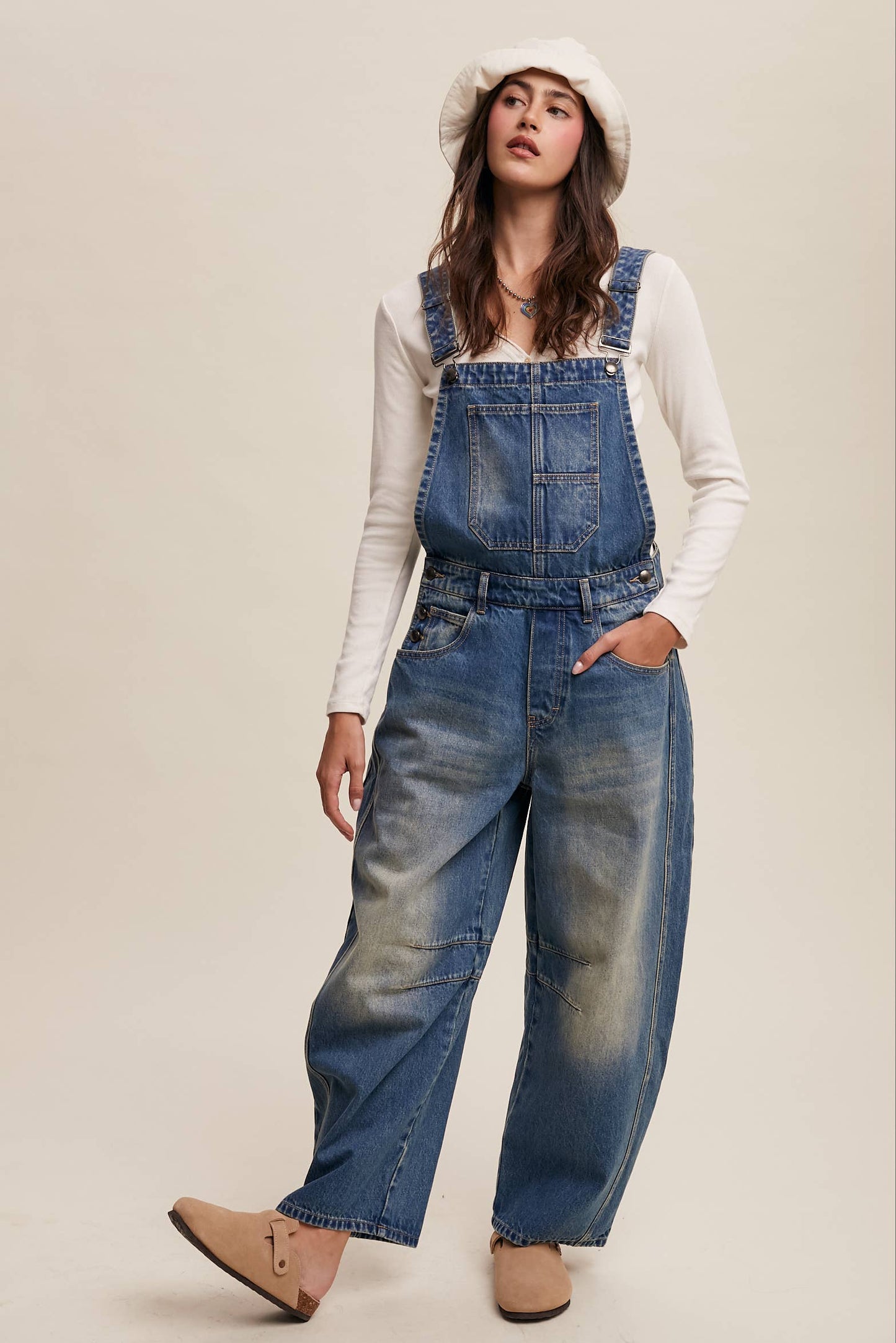 Barrel Jean Denim Overall: Blue Denim