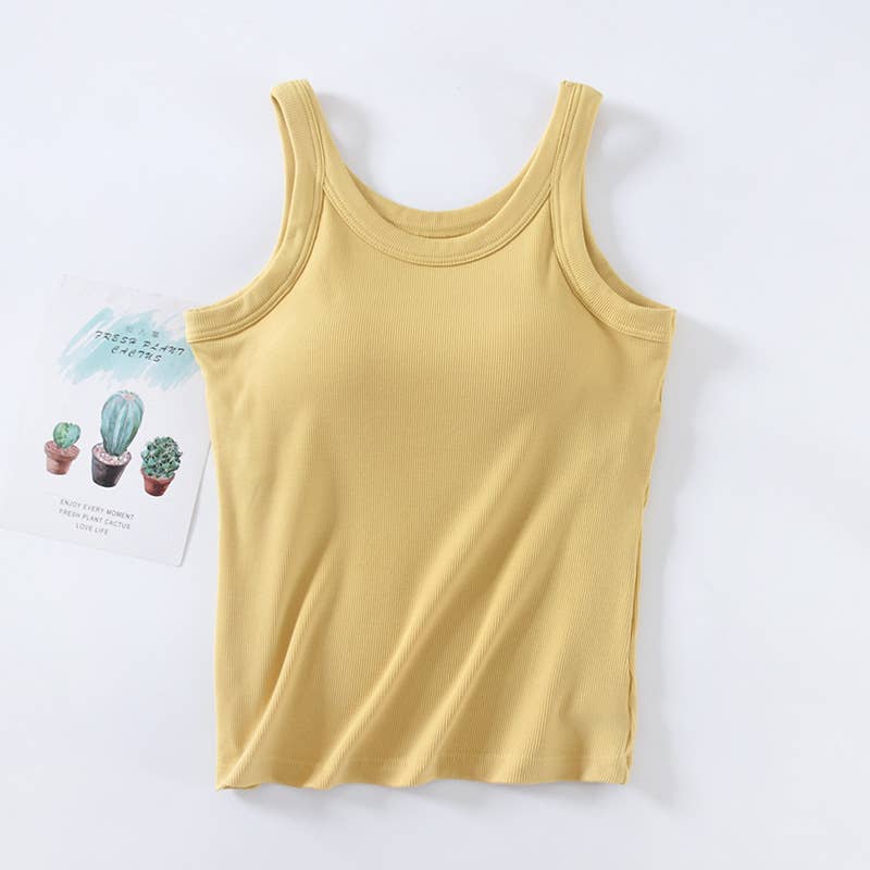 Athleisure built-in bra rib tank top: Yellow
