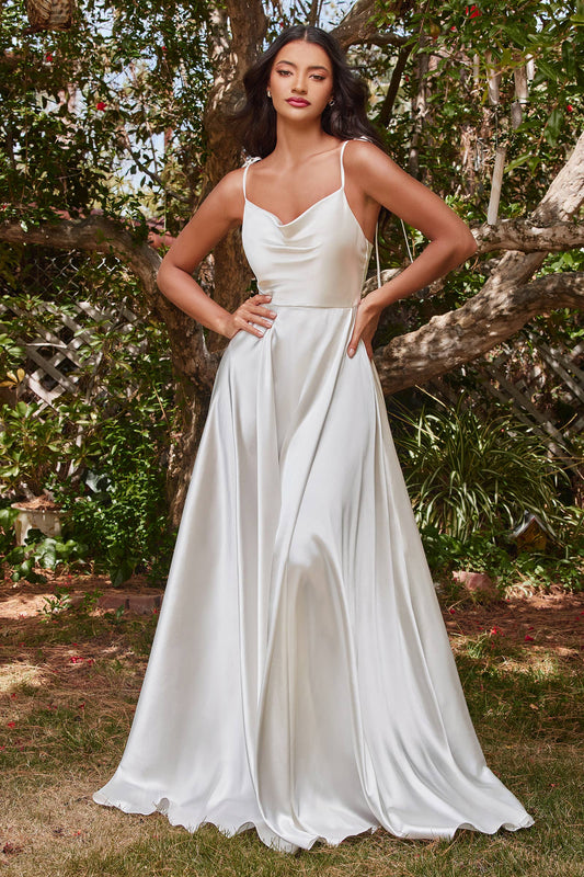 Cowl Neckline A-line Satin Dress: Off White / 2X