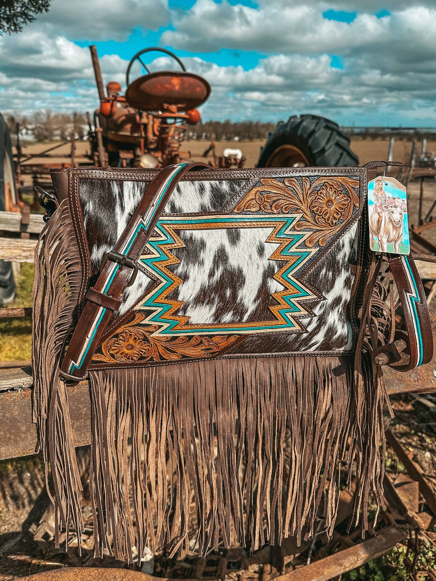 The Zigg Adjustable Cowhide Tooled Purse