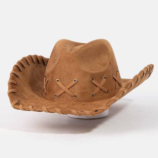 Braided Brim Faux Suede Cowboy Hat: BR