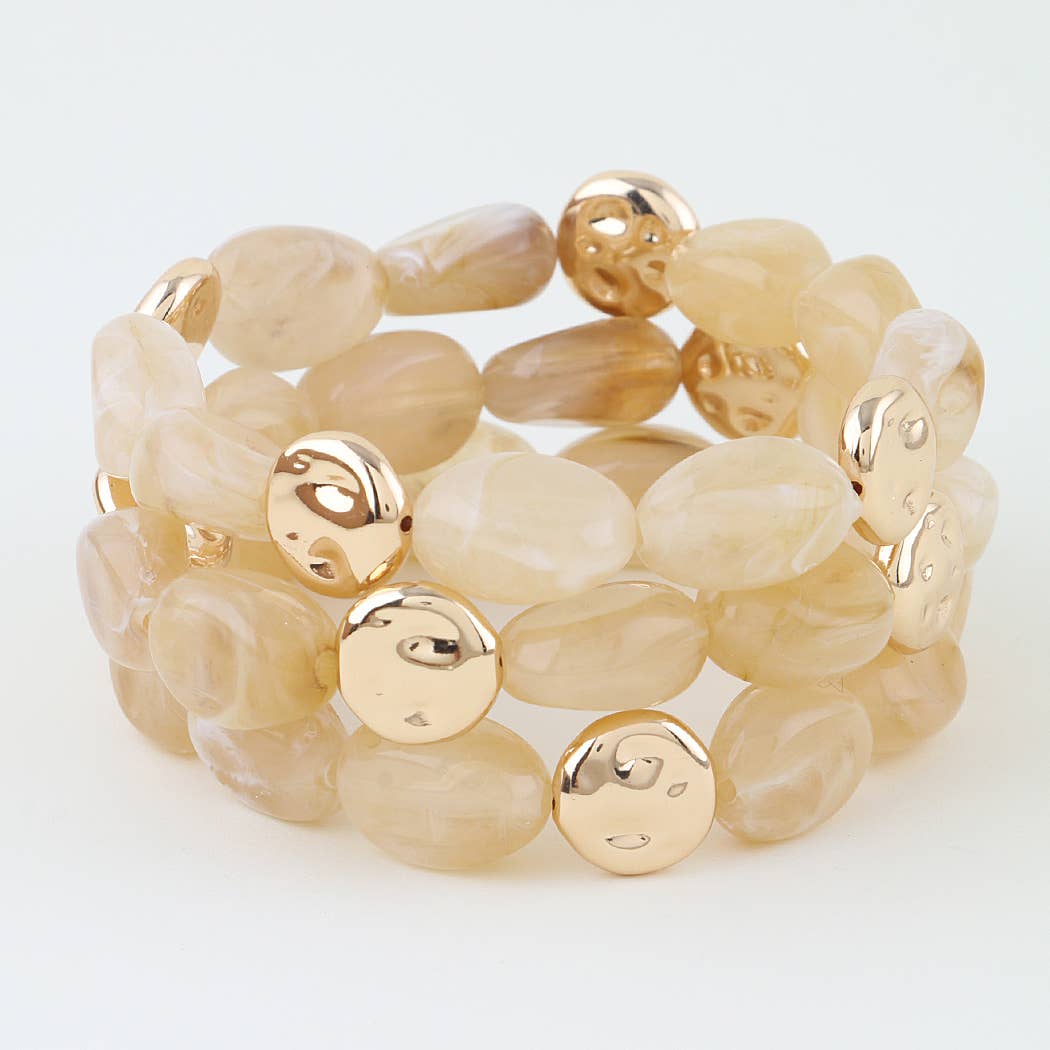 Hammered Gold Stone Beaded Bracelet Set