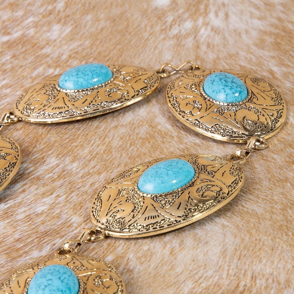 Oval Stone Western Concho Chain Belt