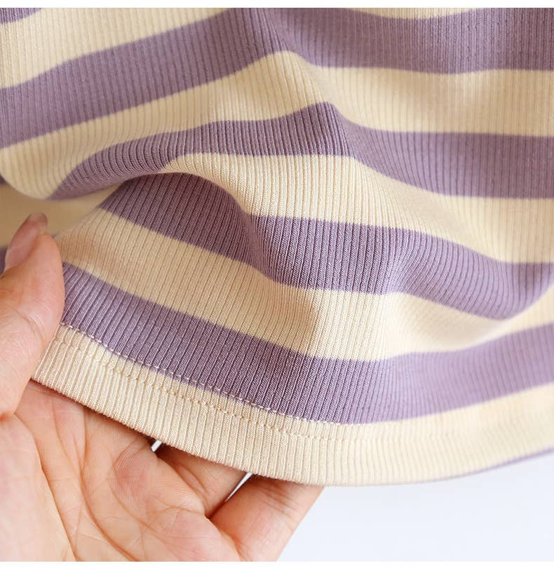 Contrast stripe scoop neck built-in bra tank top: Purple