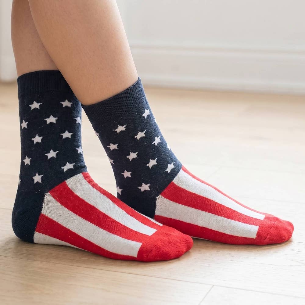 Patriotic Flag Stars And Stripes Crew Socks: MULTI