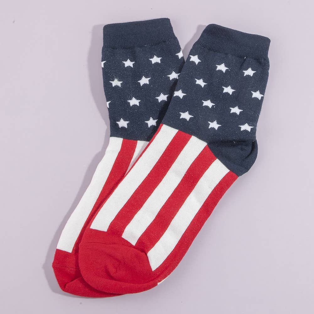 Patriotic Flag Stars And Stripes Crew Socks: MULTI