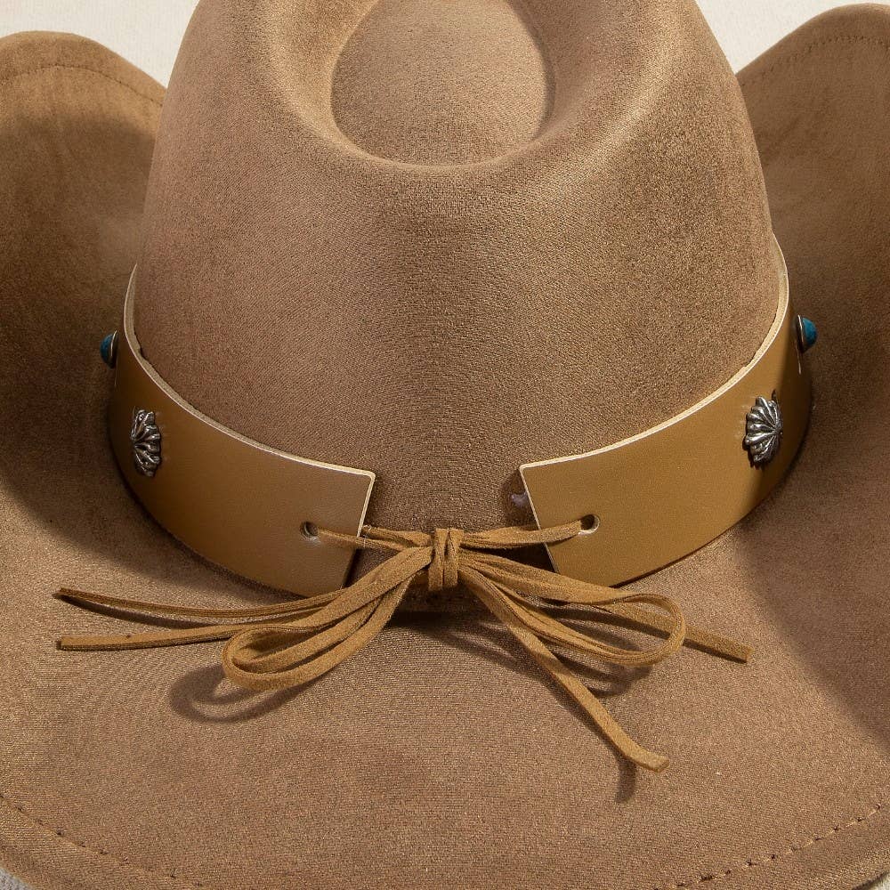 Western Bull Head Concho Accent Leather Strap Suede Cowboy