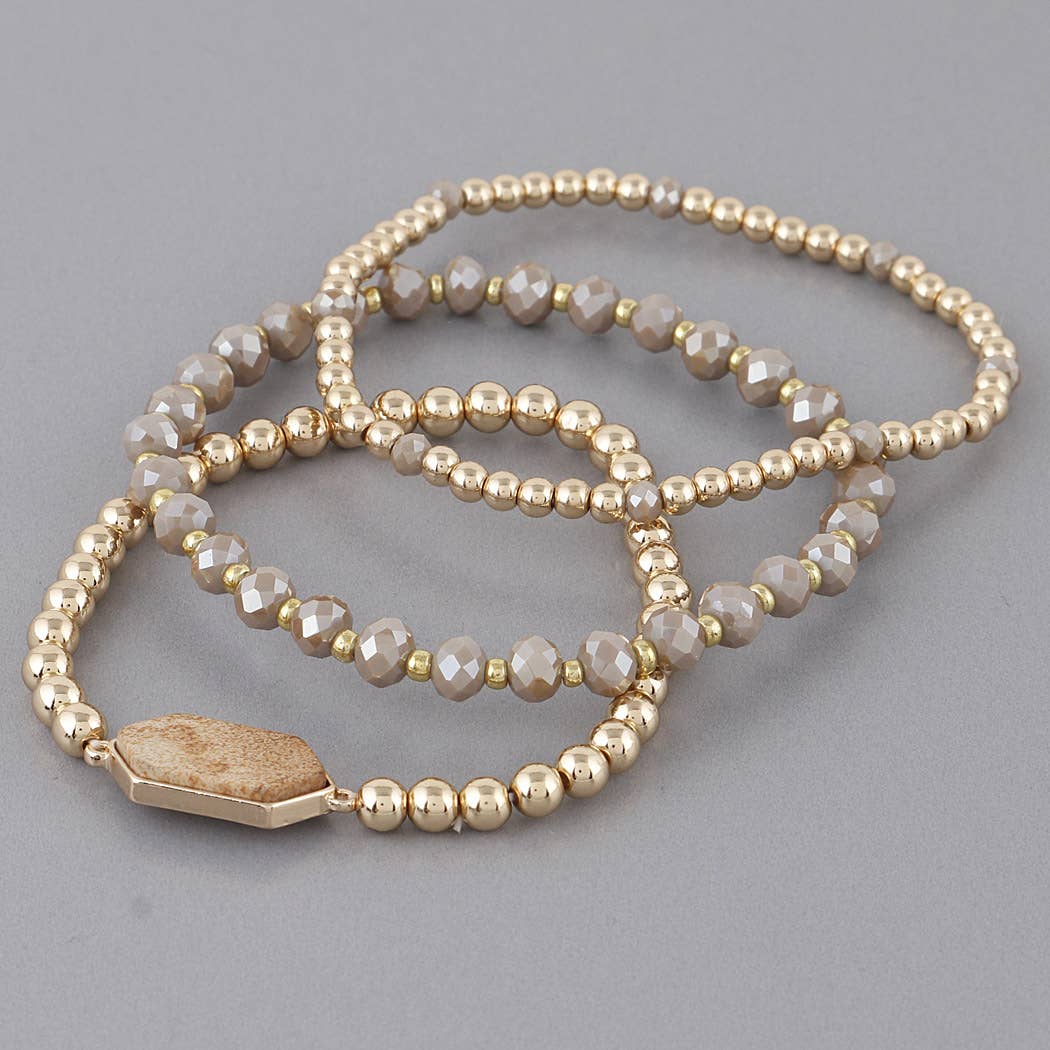 Multi Stone Beads Bracelet: Gold Brown