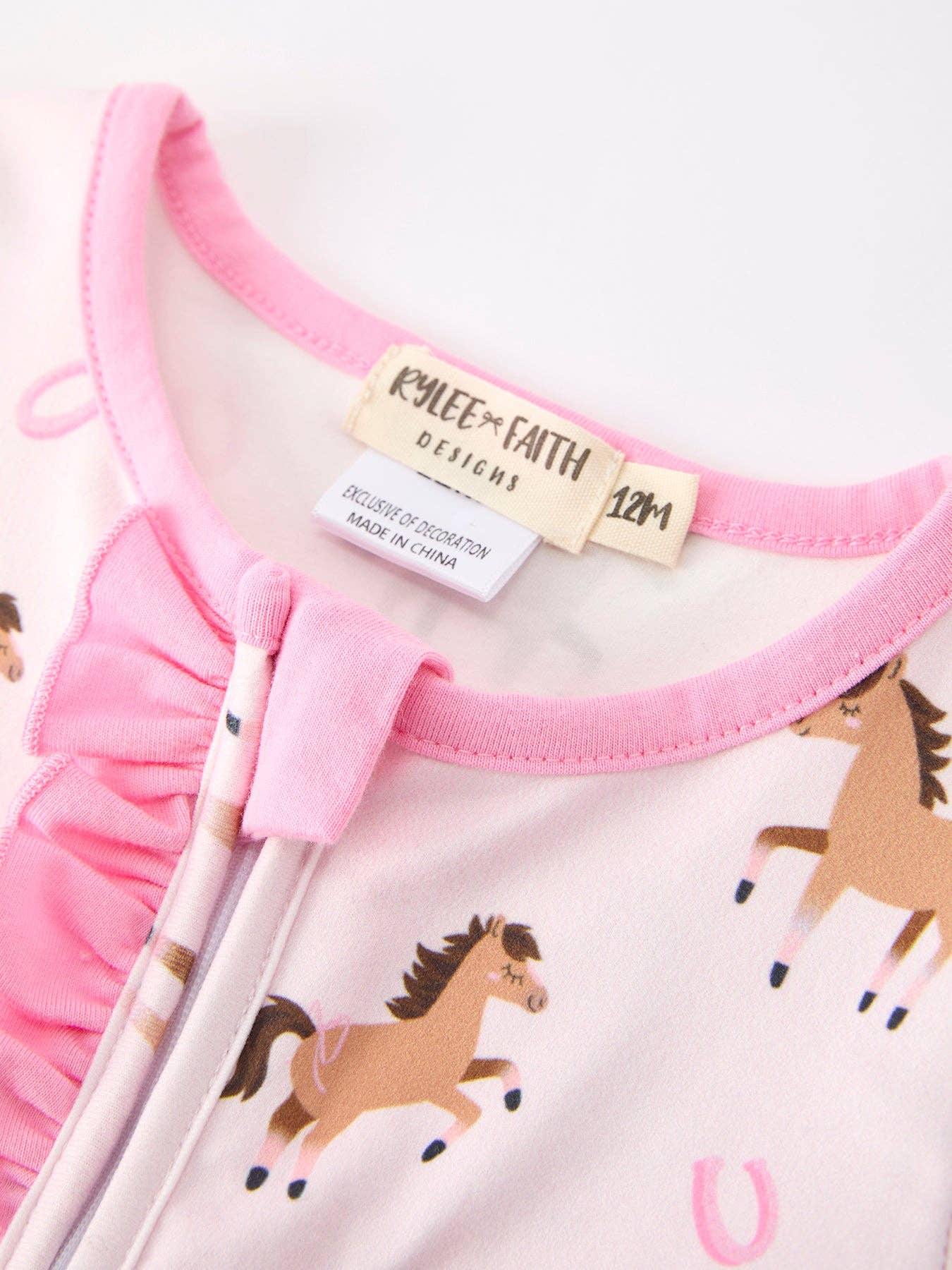 Western Horse Print Girls Romper Ruffle Zipper Long Sleeve